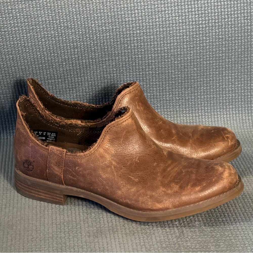 Timberland Women’s Brown Leather Anti Fatigue Slip On Booties‎ Size 8
